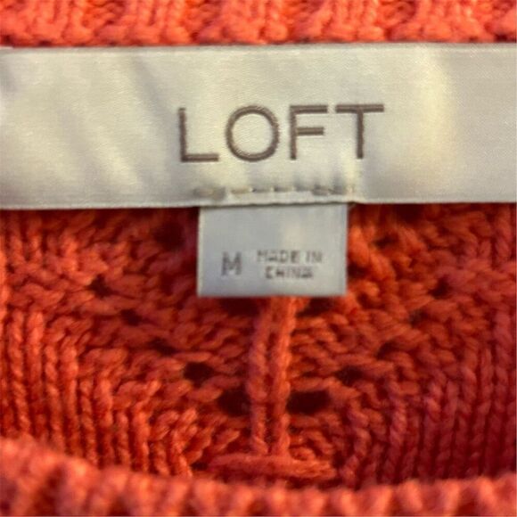LOFT Women's Tangerine Pink Bobble Pointelle Sweater Size M Long Sleeve Pullover - Picture 3 of 10